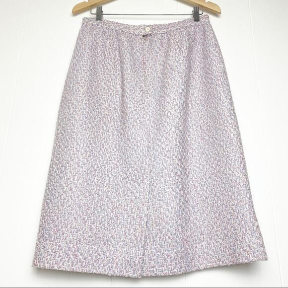 Vintage Pink Blue & White Spring Tweed A-line Pencil Skirt Women’s Size Large - Picture 3 of 14